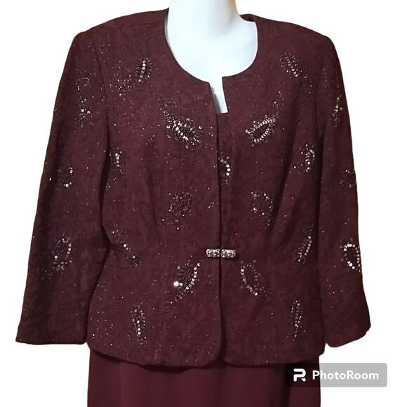 R&M Richards 2pc Beaded Wine Jacket Dress Formal Sz 10 - Picture 3 of 16